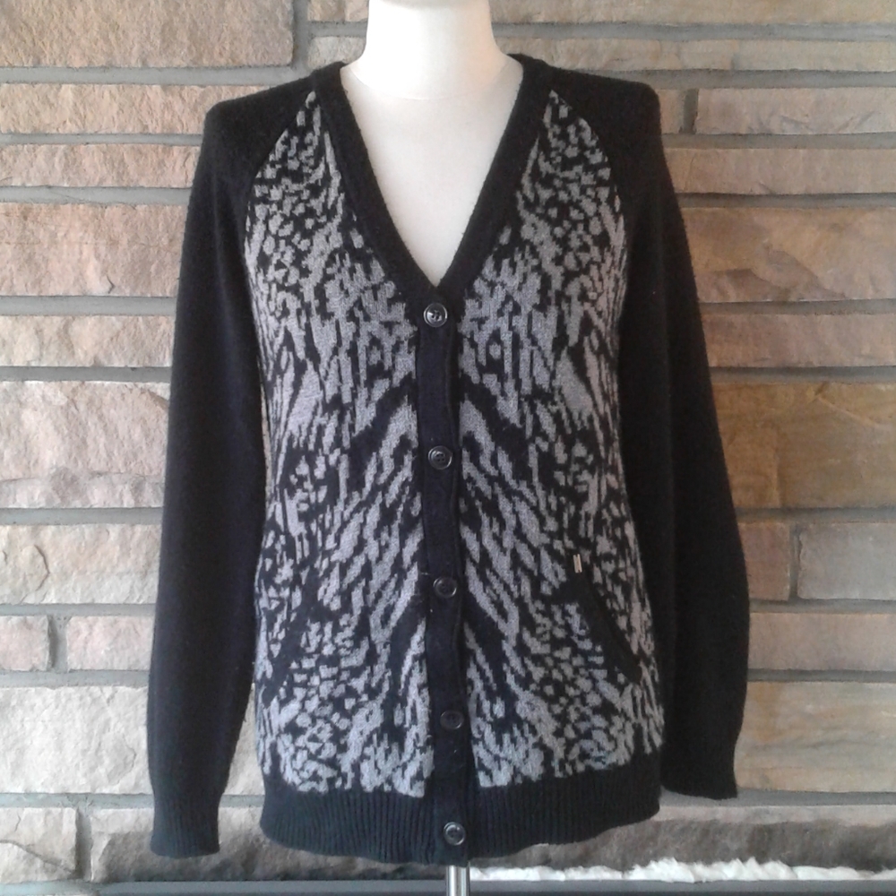 Obey Black and Gray Abstract Print Cardigan